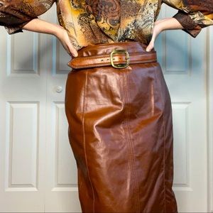 NWT Hal Rubenstein Genuine Leather Skirt Cognac Women's Size 10